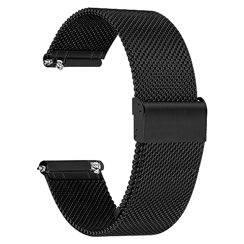 TStrap Metall Uhrenarmband Edelstahl Mesh - Schwarz Schnellverschluss Armband Uhren für Herren Damen - Weich Ersatz Smartwatch metallarmband Uhr - 18mm 20mm 22mm von TStrap