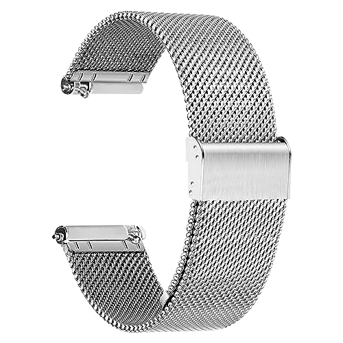 TStrap Metall Uhrenarmband Edelstahl Mesh - Silber Schnellverschluss Armband Uhren für Herren Damen - Weich Ersatz Smartwatch metallarmband Uhr - 18mm 20mm 22mm von TStrap