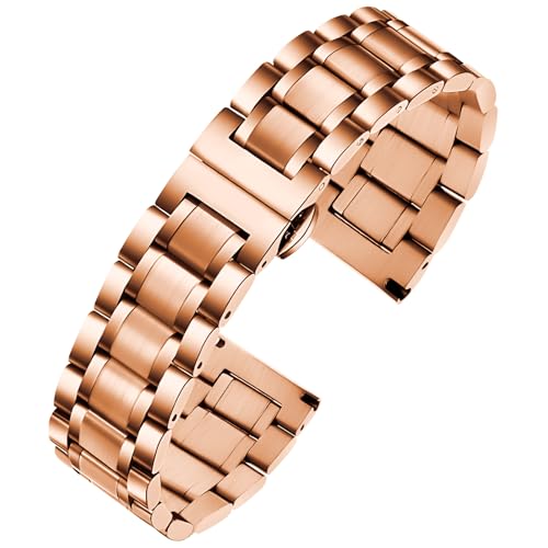 TStrap Metall Uhrenarmband Edelstahl - Rosegold Armband für Uhr Herren und Damen Schnellverschluss - Ersatzarmband für Smartwatch aus Massivem Stahl Poliert - 12mm ... 20mm 22mm 24mm von TStrap