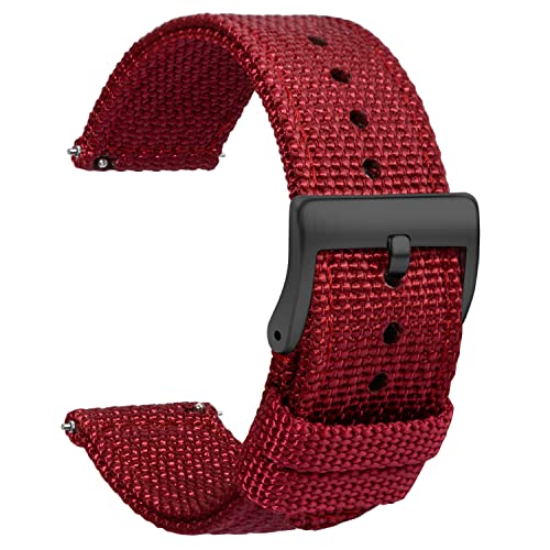 TStrap Nylon Uhrenarmband 18mm - NATO Stil Armband Weiches Rot Schnellverschluss Uhrband – Canvas Militär Uhrenarmbänder Herren und Damen – Smart Uhrenarmband - 18mm 20mm 22mm 24 mm von TStrap