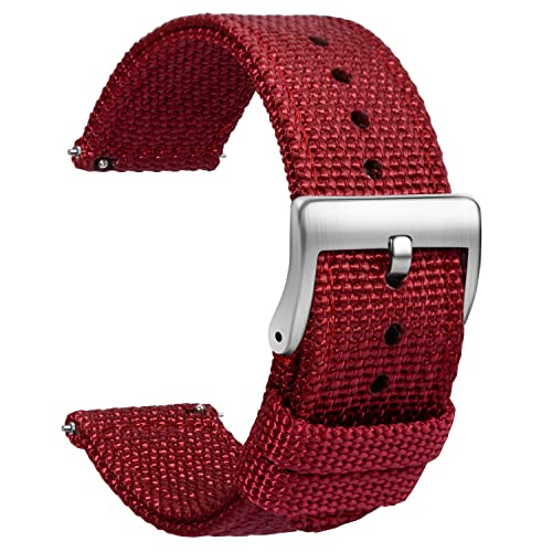 TStrap Nylon Uhrenarmband 18mm - NATO Stil Armband Weiches Rot Schnellverschluss Uhrband – Canvas Militär Uhrenarmbänder Herren und Damen – Smart Uhrenarmband - 18mm 20mm 22mm 24 mm von TStrap