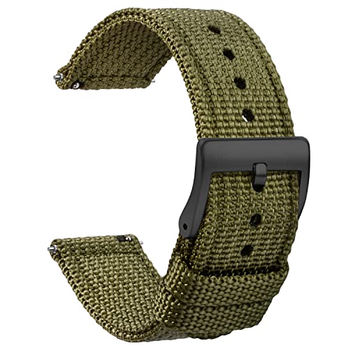 TStrap Nylon Uhrenarmband 20mm - NATO Stil Armband Weiches Grün Schnellverschluss Uhrband – Canvas Militär Uhrenarmbänder Herren und Damen – Smart Uhrenarmband - 18mm 20mm 22mm 24 mm von TStrap