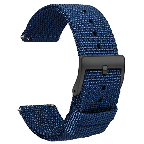 TStrap Nylon Uhrenarmband 18mm - NATO Stil Armband Weiches Blau Schnellverschluss Uhrband – Canvas Militär Uhrenarmbänder Herren und Damen – Smart Uhrenarmband - 18mm 20mm 22mm 24 mm von TStrap