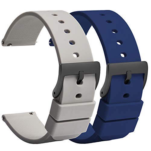 TStrap Silikon Uhrenarmband Schnellspanner 18mm – Weich Blau Grau Gummi Herren Damen Sport Uhrband - Wasserdichtes Militär Uhrenband Ersatzarmband für Uhr Smartwatch Schwarze Schnalle - 20mm 22mm von TStrap