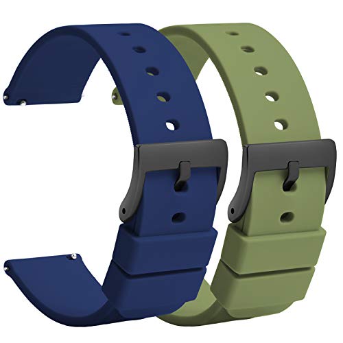 TStrap Silikon Uhrenarmband Schnellspanner 18mm – Weich Blau Grün Gummi Herren Damen Sport Uhrband - Wasserdichtes Militär Uhrenband Ersatzarmband für Uhr Smartwatch Schwarze Schnalle - 20mm 22mm von TStrap