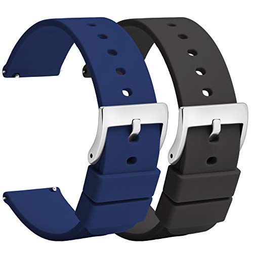 TStrap Silikon Uhrenarmband Schnellspanner 18mm – Weich Blau Schwarz Gummi Herren Damen Sport Uhrband - Wasserdichtes Militär Uhrenband Ersatzarmband für Uhr Smartwatch Silber Schnalle - 20mm 22mm von TStrap