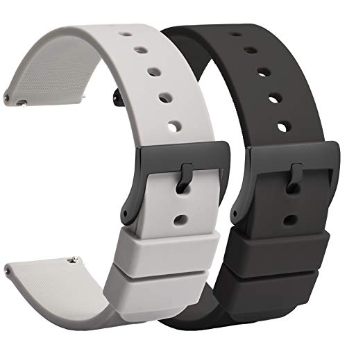 TStrap Silikon Uhrenarmband Schnellspanner 18mm – Weich Grau Schwarz Gummi Herren Damen Sport Uhrband - Wasserdichtes Militär Uhrenband Ersatzarmband für Uhr Smartwatch Smartwatch Schnalle - 20mm 22mm von TStrap