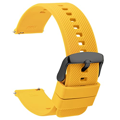 TStrap Silikon Uhrenarmband Schnellspanner 20mm - Weich Gelb Gummi Ersatz Uhrband für Smartwatch - Mehrere Farben für Herren Damen - wasserdichte Sport Edelstahlschnalle - 18mm 22mm von TStrap