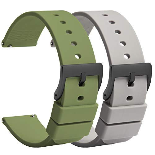 TStrap Silikon Uhrenarmband Schnellspanner 20mm – Weich Grau Grün Gummi Herren Damen Sport Uhrband - Wasserdichtes Militär Uhrenband Ersatzarmband für Uhr Smartwatch Schwarze Schnalle - 18mm 22mm von TStrap