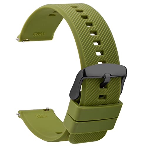 TStrap Silikon Uhrenarmband Schnellspanner 20mm - Weich Grün Gummi Ersatz Uhrband für Smartwatch - Mehrere Farben für Herren Damen - wasserdichte Sport Edelstahlschnalle - 18mm 22mm von TStrap