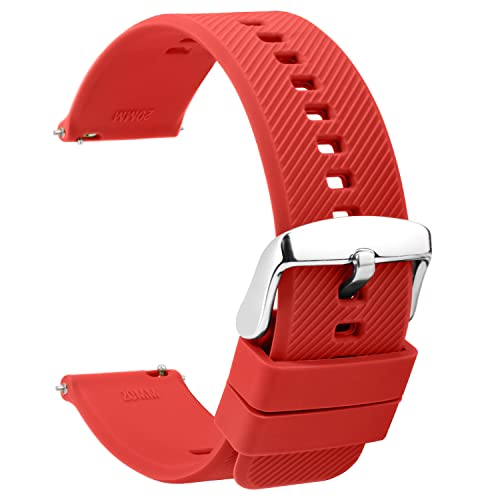 TStrap Silikon Uhrenarmband Schnellspanner 20mm - Weich Rot Gummi Ersatz Uhrband für Smartwatch - Mehrere Farben für Herren Damen - wasserdichte Sport Edelstahlschnalle - 18mm 22mm von TStrap