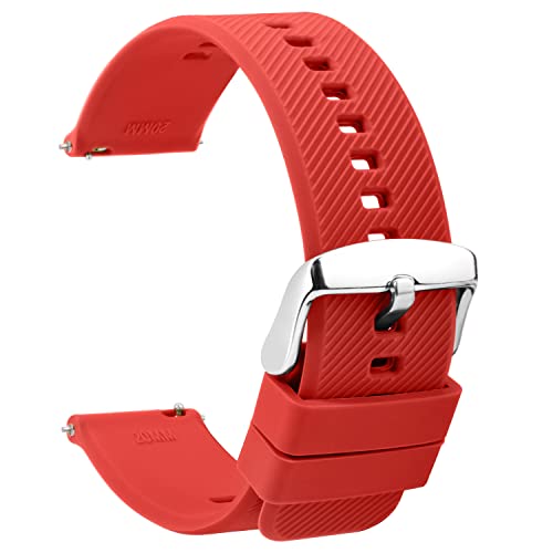 TStrap Silikon Uhrenarmband Schnellspanner 20mm - Weich Rot Gummi Ersatz Uhrband für Smartwatch - Mehrere Farben für Herren Damen - wasserdichte Sport Edelstahlschnalle - 18mm 22mm TStrap Silikon Uhrenarmband Schnellspanner 20mm - Weich Rot Gummi Ersatz Uhrband für Smartwatch - Mehrere Farben für Herren Damen - wasserdichte Sport Edelstahlschnalle - 18mm 22mm von TStrap