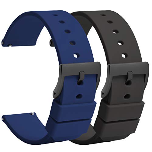 TStrap Silikon Uhrenarmband Schnellspanner 22mm – Weich Blau Schwarz Gummi Herren Damen Sport Uhrband - Wasserdichtes Militär Uhrenband Ersatzarmband für Uhr Smartwatch Schwarze Schnalle - 18mm 20mm von TStrap