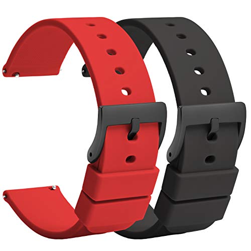 TStrap Silikon Uhrenarmband Schnellspanner 22mm – Weich Rot Schwarz Gummi Herren Damen Sport Uhrband - Wasserdichtes Militär Uhrenband Ersatzarmband für Uhr Smartwatch Smartwatch Schnalle - 18mm 20mm von TStrap