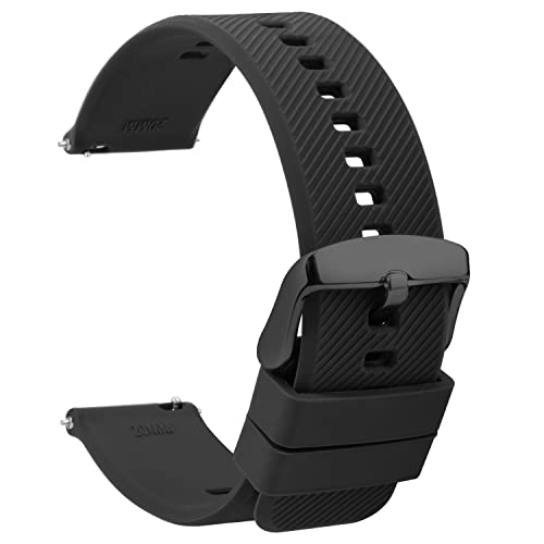 TStrap Silikon Uhrenarmband Schnellspanner 22mm - Weich Schwarz Gummi Ersatz Uhrband für Smartwatch - Mehrere Farben für Herren Damen - wasserdichte Sport Edelstahlschnalle - 18mm 20mm von TStrap