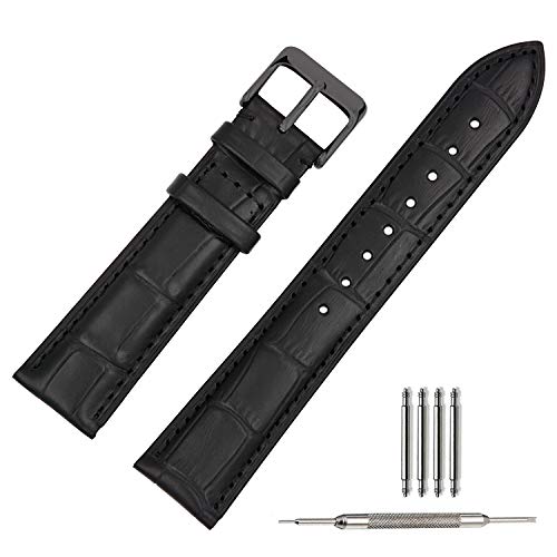 TStrap Uhrenarmband 19mm - Leder Armband Herren - Lederarmband Uhrenband mit Edelstahl Schwarz Dornschließe - 14mm 16mm 18mm 20mm 21mm 22mm 23mm 24mm von TStrap