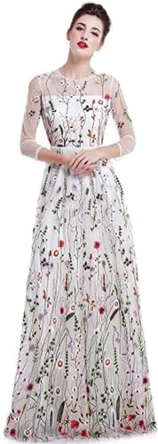 TSxuelian Damen Stickerei Blumen A Linie Ballkleid Tüll Spitze Applikation formelle Abendkleider, weiß, 46 von TSxuelian