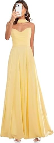 TSxuelian Flowy Chiffon-Brautjungfernkleider mit Schal, trägerlos, plissiert, A-Linie, Herzausschnitt, formelles Abendkleid, Partykleid, gelb, 38 von TSxuelian
