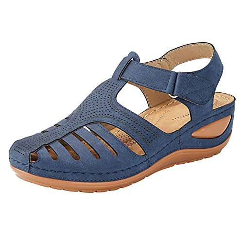 Damen Latschen Closed-TOA Schlappen Wedge Sneaker Pantoffeln Running Casual Outdoor Indoor Shoes Slippers Halbschuhe Schuhe Freizeitschuhe Women Casual Shoes Hausschuhe (Marine, 37) von TT-