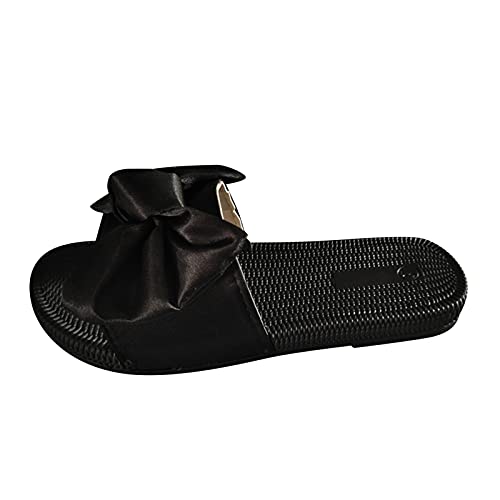 Damen Madchen Mary Jane mit Bögen Hausschuhe Casual Shoes Pumps Sommer Latschen Badeschuhe Strand Slippers Sommerschuhe Schlappen Strandschuhe Zehentrenner (schwarz, 37) von TT-