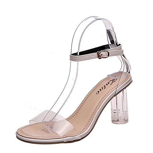 Damen Schuhe High Heels Slip-On Pumpe Transparent Sommerschuhe Sandaletten Sommer Party Schuhe Riemchensandaletten Peep Toe Party Aufführung Fasching Tanzball (Beige, 38) von TT-