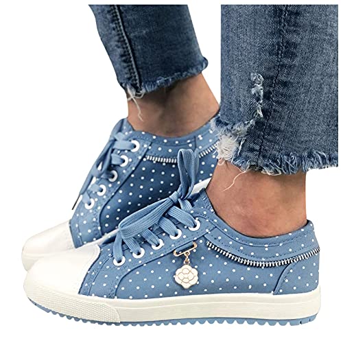 Damen Sneaker Espadrilles mit Anhänger Retro Wellenpunkt Drucken Casual Canvas Shoes Slippers Halbschuhe Slip-On Schuhe Freizeitschuhe Women Pumps Laufschuhe Sportschuhe (Himmelblau, 38) von TT-