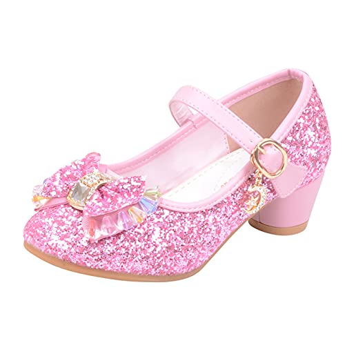 Mädchen High Heel Kleid Schuhe Mary Jane Prinzessin Hochzeit Pumps Schuhe Party Pumps Abendschuhe Geschlossene Einzelne Schuhe Cosplay Kostüm Zubehör Karneval Party für Kinder (Pink, 36) von TT-