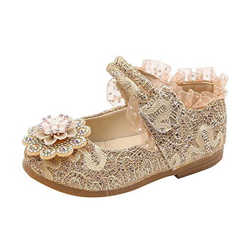 Mädchen Mary Jane Halbschuhe Prinzessin Paillette Ballerina mit Perlen Riemchen Klettverschluss Festliche Glitzer Schuhe Taufschuhe Anti-Rutsch Party Aufführung Fasching Tanzball (Gold, 23) von TT-