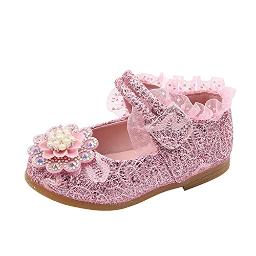 Mädchen Mary Jane Halbschuhe Prinzessin Paillette Ballerina mit Perlen Riemchen Klettverschluss Festliche Glitzer Schuhe Taufschuhe Anti-Rutsch Party Aufführung Fasching Tanzball (Rosa, 24) von TT-