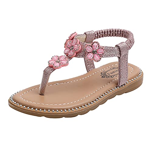 Mädchen Mary Jane mit Blume Prinzessin Schuhe Kinder Crystal Bling Sandalen Flip Flop Schuhe Girl Kostüm Zubehör Karneval Verkleidung Party Aufführung Fasching Tanzball (Rosa, 22) von TT-