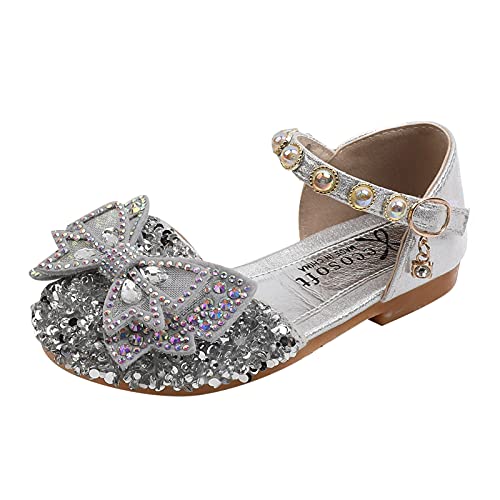 Mädchen Mary Jane mit Bowknot Crystal Prinzessin Schuhe Kinder Butterfly Sandalen Partei Schuhe Girl Kostüm Zubehör Karneval Verkleidung Party Aufführung Fasching Tanzball (Silber, 22) von TT-