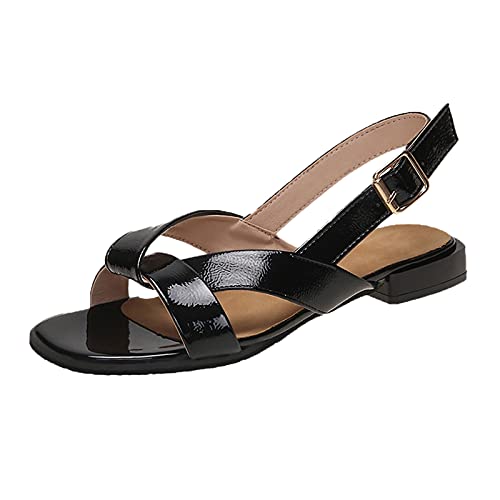 Retro Hausschuhe Damen Boho Heel Flatform Open Toe Schuhe Strandsandalen Sandalen Frauen Schnalle Sandaletten Freizeit Atmungsaktiv Pantoffeln Schlappen Strandschuhe (Schwarz, 38) von TT-