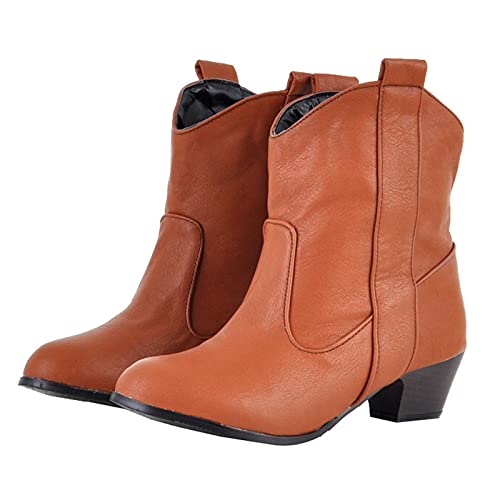 Retro Pumps Stiefeletten Damen High Heels Westernstiefel Chelsea Boots Stiefel Flandell Short Booties Damenstiefel Schöne Stiefelette Elegante Damenschuhe Damen Halbstiefel (Braun, 39) von TT-