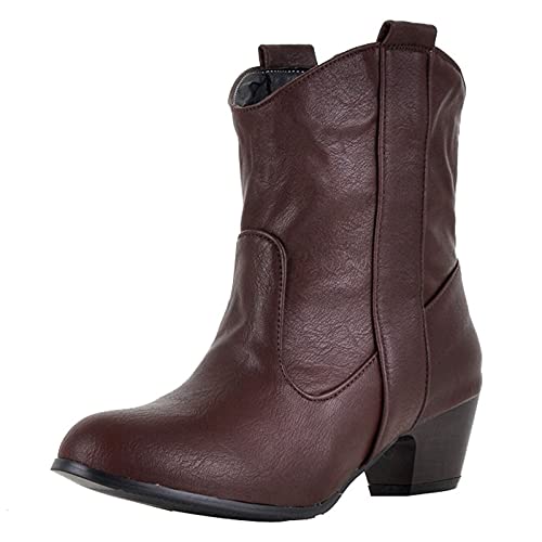 Retro Pumps Stiefeletten Damen High Heels Westernstiefel Chelsea Boots Stiefel Flandell Short Booties Damenstiefel Schöne Stiefelette Elegante Damenschuhe Damen Halbstiefel (Kaffee, 42) von TT-