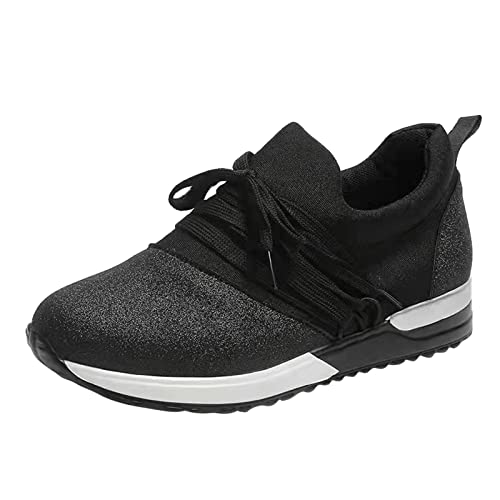 TT- Damen Laufschuhe Atmungsaktiv Turnschuhe Sportschuhe Freizeitschuhe Straßenlaufschuhe Sneaker Trainer für Freizeit Jogging Running Tennis Outdoor Fitness Gym Walkingschuhe (Black, 38) von TT-