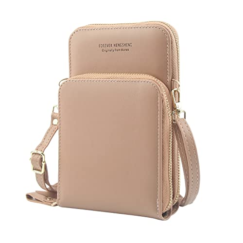 TT- Damen Mädchen Umhängetasche Handytasche Kleine Handtasche Umhängen Frauen Kleine Handy Crossbody Geldbörse Handy Tasche Portemonnaie Lang Geldbeutel PU Leder Geldtasche (Beige) von TT-