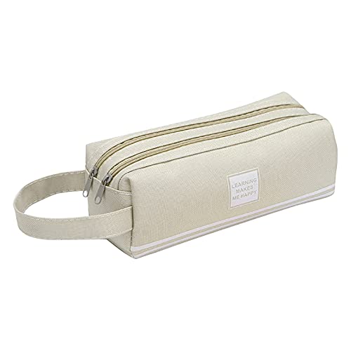Unisex Federmäppchen Federtasche Mäppchen Pencil Case mit 2 Fächer Große Kapazität Stiftetasche Bleistifttasche Stiftemappe für Schule & Büro Schulmäppchen Mit Reißverschluss 7,8 x 3.1 "x 3.1" (Beige) von TT-