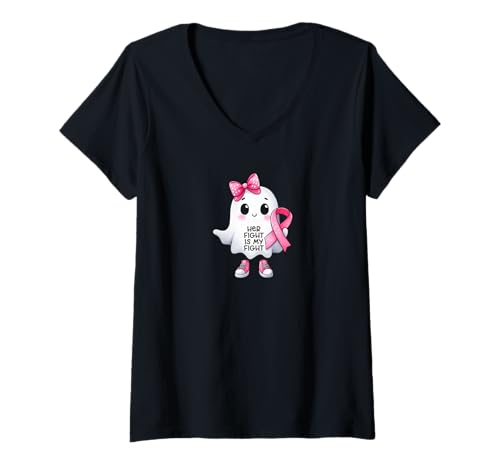 Damen Her Fight is My Fight Brustkrebs-Bewusstseinsgeist T-Shirt mit V-Ausschnitt Damen Her Fight is My Fight Brustkrebs-Bewusstseinsgeist T-Shirt mit V-Ausschnitt von TTAC Designs