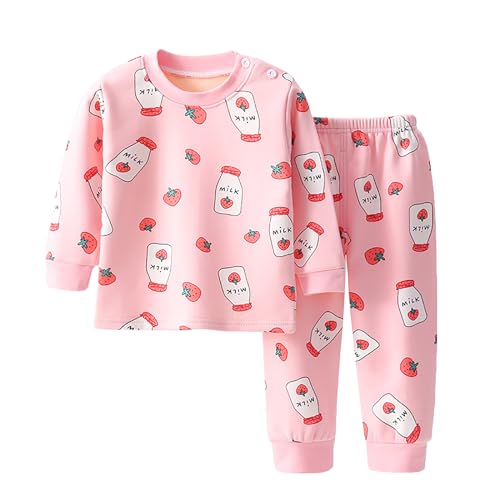 TTAO 2 TLG Baby Mädchen Jungen Schlafanzug Winter Kleidung Sets Kleinkind Baumwolle Langarmshirt und Hosen Nachtwäsche Pyjama Set Pink&Erdbeere B 134-140 von TTAO