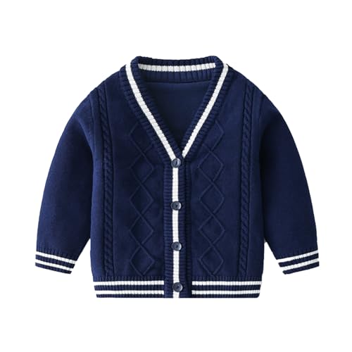 TTAO Baby Jungen Mädchen Strickjacke Langarm Strickpullover Tops Rüschen Sweatshirts Cardigan Kleinkinder Herbst Winter Oberbekleidung Marineblau 110-116 von TTAO