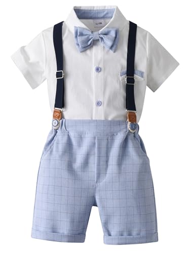 TTAO Baby Jungen Sommer Gentleman Anzug Hemd mit Fliege + Shorts Set Festliche Taufe Hochzeit Formale Outfits Gr. 86-110 Hellblau 68-80 von TTAO