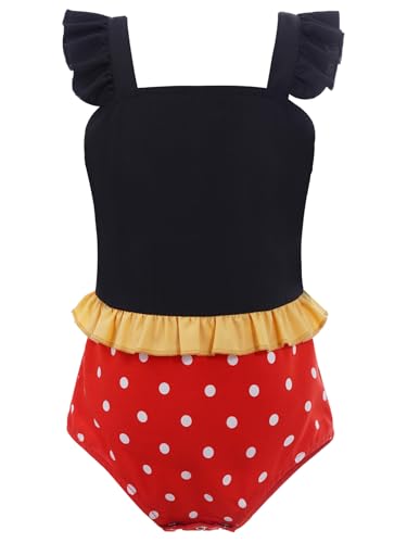 TTAO Baby Mädchen Badeanzug Einteiler Rüschen Bikini UV-Schutz Bademoden Tupfen-Druck Swimsuit für Kleinkinder Schwarz 86-92 von TTAO