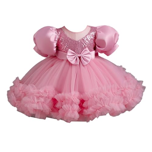 TTAO Baby Mädchen Pailletten Tutu Kleid Festlich Partykleid mit Rüschen Spaghettiträger Tutu Prinzessin Geburtstag Outfits für Taufe Geburtstag Rosa 80-86 von TTAO