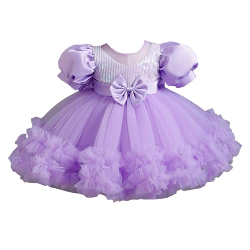 TTAO Baby Mädchen Pailletten Tutu Kleid Festlich Partykleid mit Rüschen Spaghettiträger Tutu Prinzessin Geburtstag Outfits für Taufe Geburtstag Violett 80-86 von TTAO