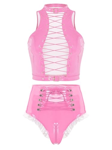 TTAO Damen Lack Leder Latex Outfit Dessous Set Crop Top BHS High Waist Hotpants Bikinislip Erotik Reizwäsche Gogo Rave Outfit Clubwear Typ C Rosa 3XL TTAO Damen Lack Leder Latex Outfit Dessous Set Crop Top BHS High Waist Hotpants Bikinislip Erotik Reizwäsche Gogo Rave Outfit Clubwear Typ C Rosa 3XL von TTAO