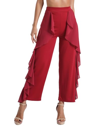 TTAO Damen Latein Tango Rumba Tanzhose Ballsaal Salsa Praxis Performance Hosen Fitness Leggings Trainingshose Performance Kostüm Burgundy L von TTAO