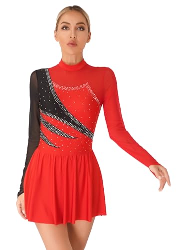 TTAO Damen Tanzkleid Eiskunstlauf-Kleid Strass Langarm Mesh Patchwork Ballettanzug Tango Tanz Trikot Kleider Eislaufen Wettkämpfe Bekleidung Rot L TTAO Damen Tanzkleid Eiskunstlauf-Kleid Strass Langarm Mesh Patchwork Ballettanzug Tango Tanz Trikot Kleider Eislaufen Wettkämpfe Bekleidung Rot L von TTAO