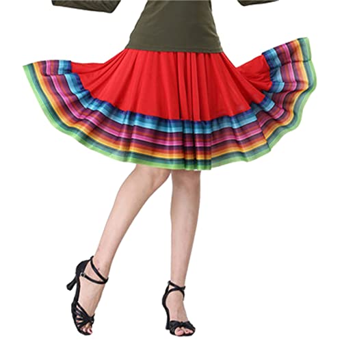 TTAO Damen Tanzrock Maxirock Latin Walzer Gesellschaftstanz Flamenco Rock Schaukel Boho Zigeuner Performance Tanzkleidung Kostüm 3 Verschiedene Längen Rot 55cm L von TTAO