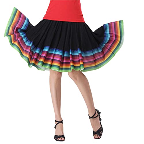 TTAO Damen Tanzrock Maxirock Latin Walzer Gesellschaftstanz Flamenco Rock Schaukel Boho Zigeuner Performance Tanzkleidung Kostüm 3 Verschiedene Längen Schwarz 55cm L von TTAO