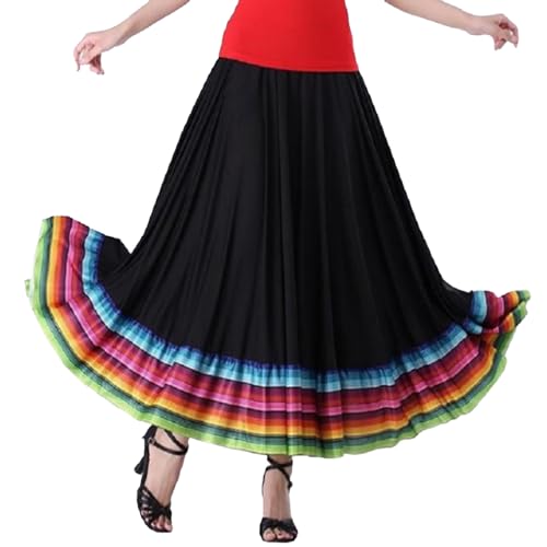 TTAO Damen Tanzrock Moderner Tanz Walzer Flamenco Rock Midi Lang Skater Swing Röcke Erwachsene Tanzkleidung Modern Tango Walzer Kostüm Schwarz 87cm 5XL von TTAO